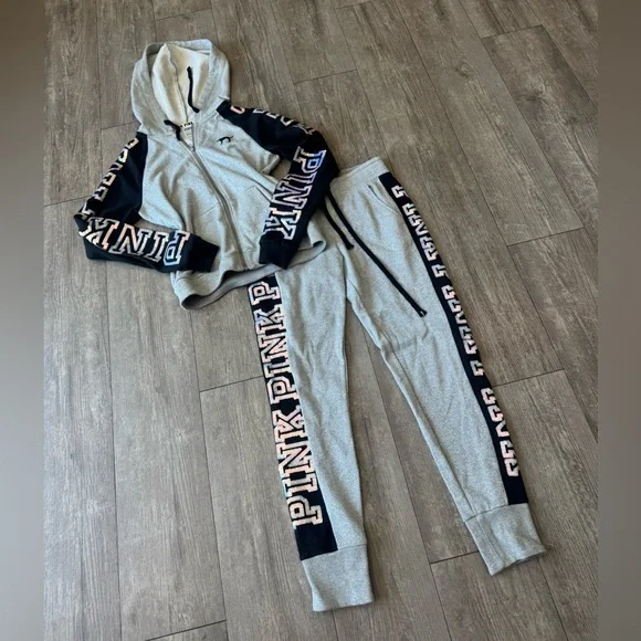 PINK Victoria's Secret luxurious limited edition Gray and Black Tracksuit
